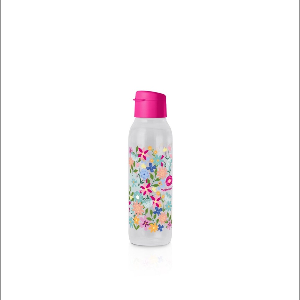 Tupperware Floral Water Bottle with Pink Lid